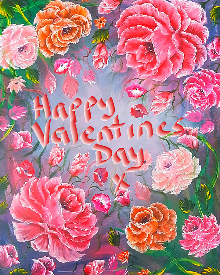 Flower Painting - Happy valentines day floral enchanting roses red  by Angela Whitehouse