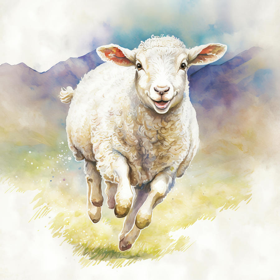 Happy Watercolor Sheep in Spring 01 Digital Art by Matthias Hauser