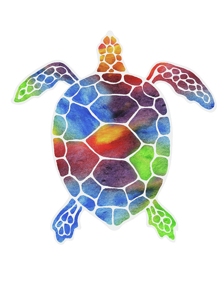 Happy Watercolor Silhouette Of Rainbow Sea Turtle  Painting by Irina Sztukowski