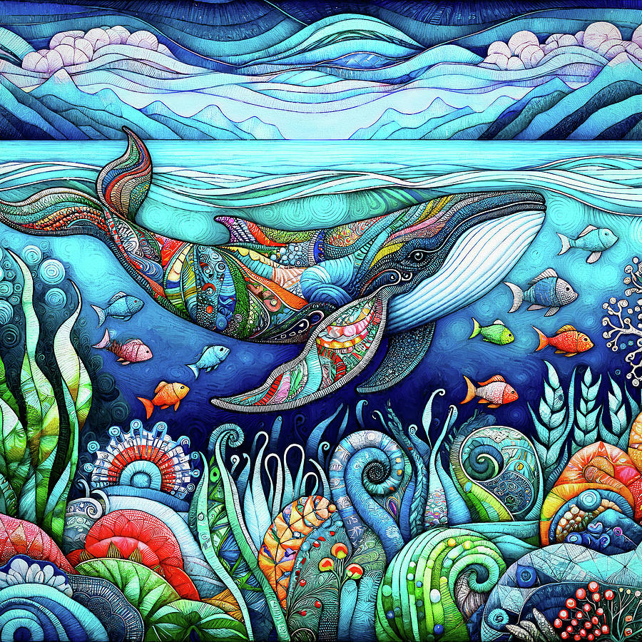 Mountain Digital Art - Happy Whale by Peggy Collins