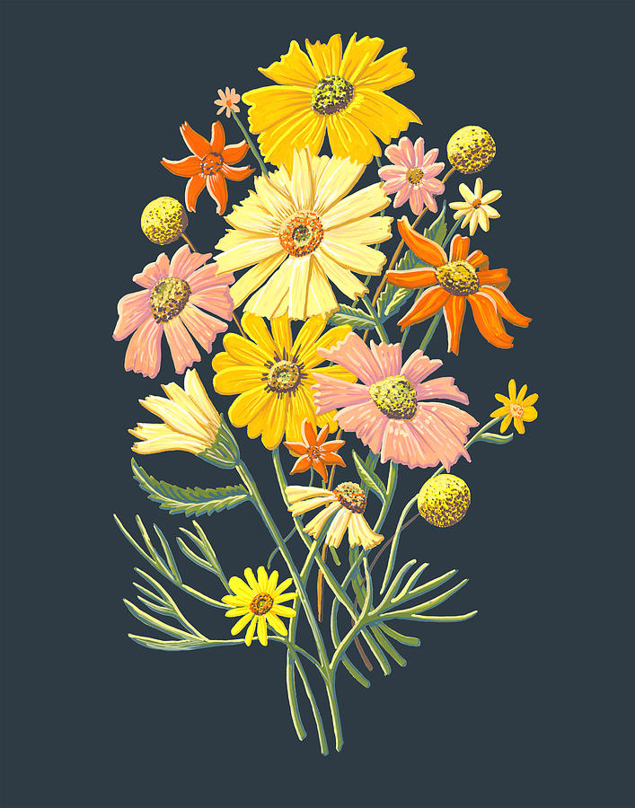 Happy Wildflowers on Navy - Art by Jen Montgomery Painting by Jen Montgomery
