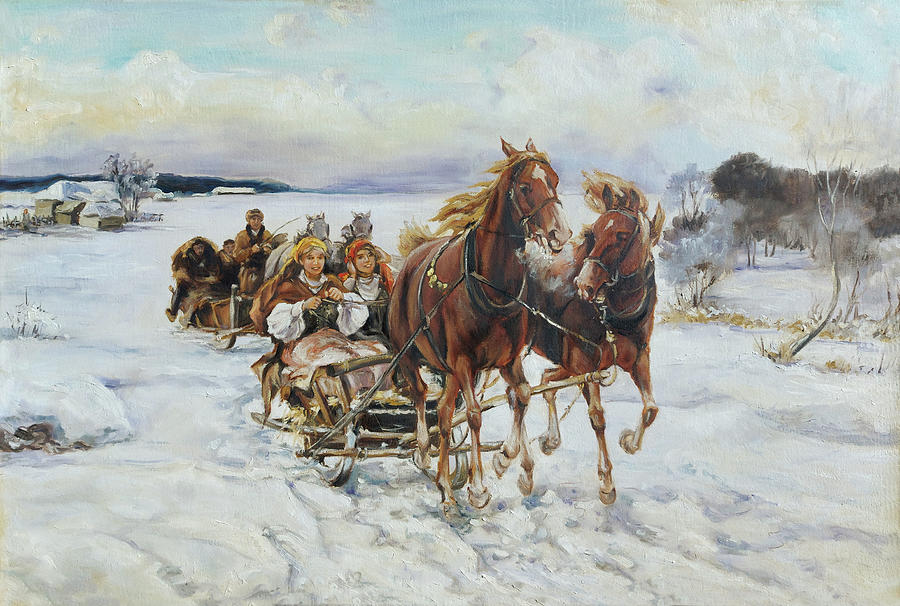 Happy winter sleigh ride Painting by Irek Szelag