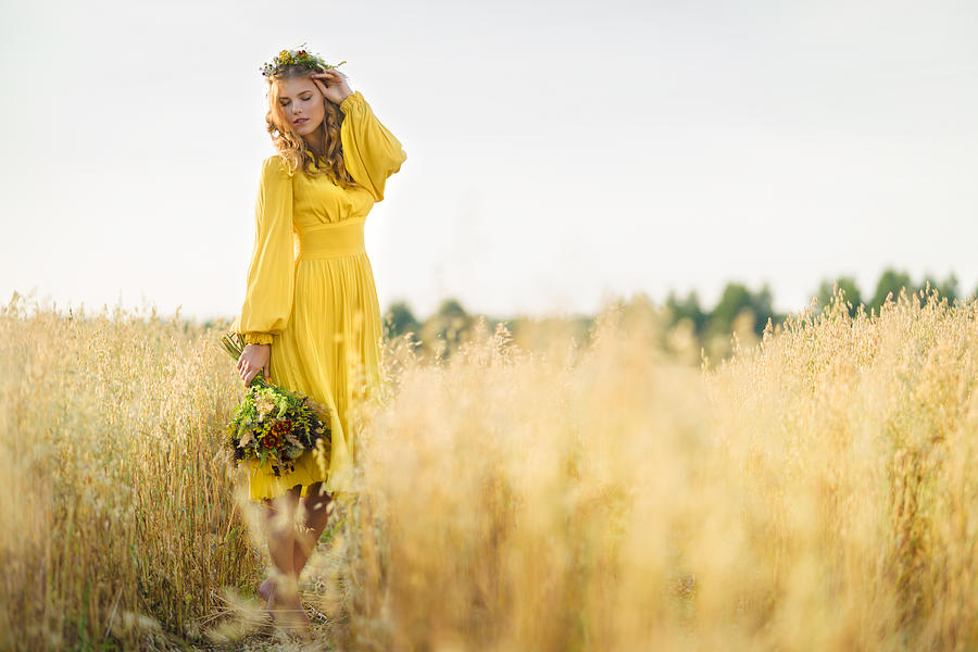 Happy woman in fields Photograph by Alexkotlov