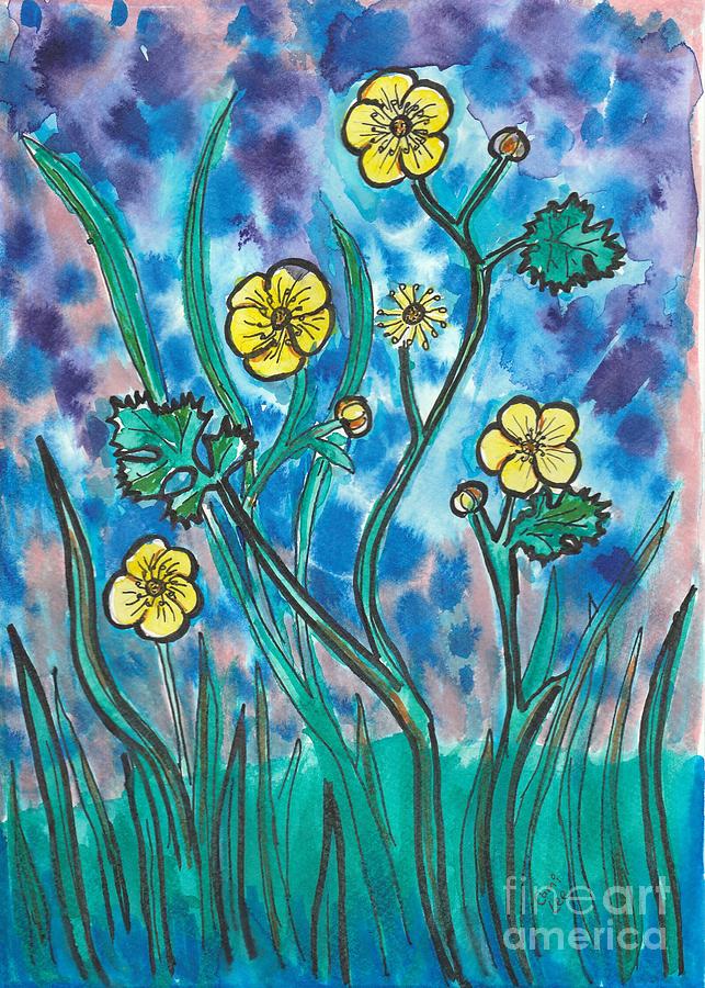 Happy Yellow Flowers Mixed Media by Cami Lee