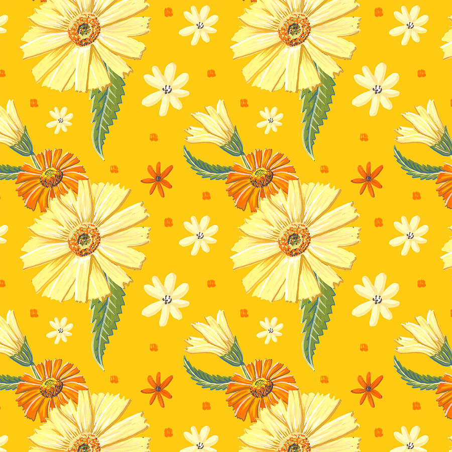 Happy Yellow Wildflower Pattern - Art by Jen Montgomery Painting by Jen Montgomery