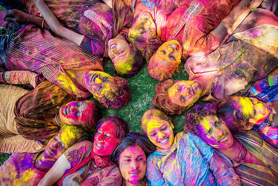 Happy Young Indian People Celebrating Holi Festival Photograph by Mlenny