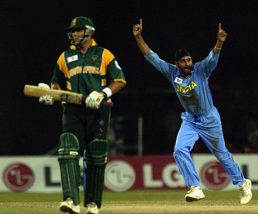 Harbhajan Singh of India celebrates the wicket of Boeta Dippenaar of South Africa Photograph by Tom Shaw