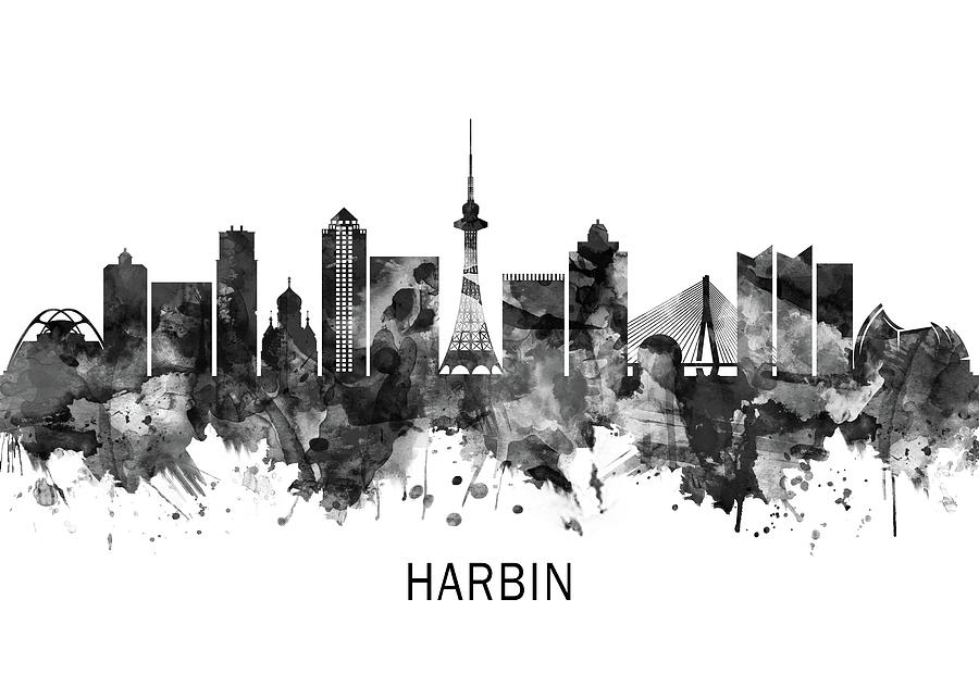 Harbin China Skyline Bw Mixed Media