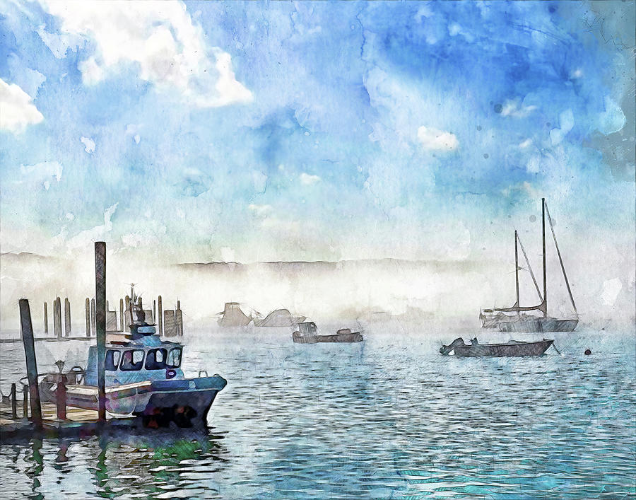 Harbor Boats 123057 watercolor Photograph by Deidre Elzer-Lento