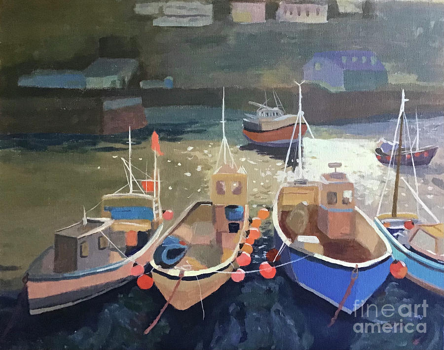 Harbor Boats Painting by Anne Marie Brown