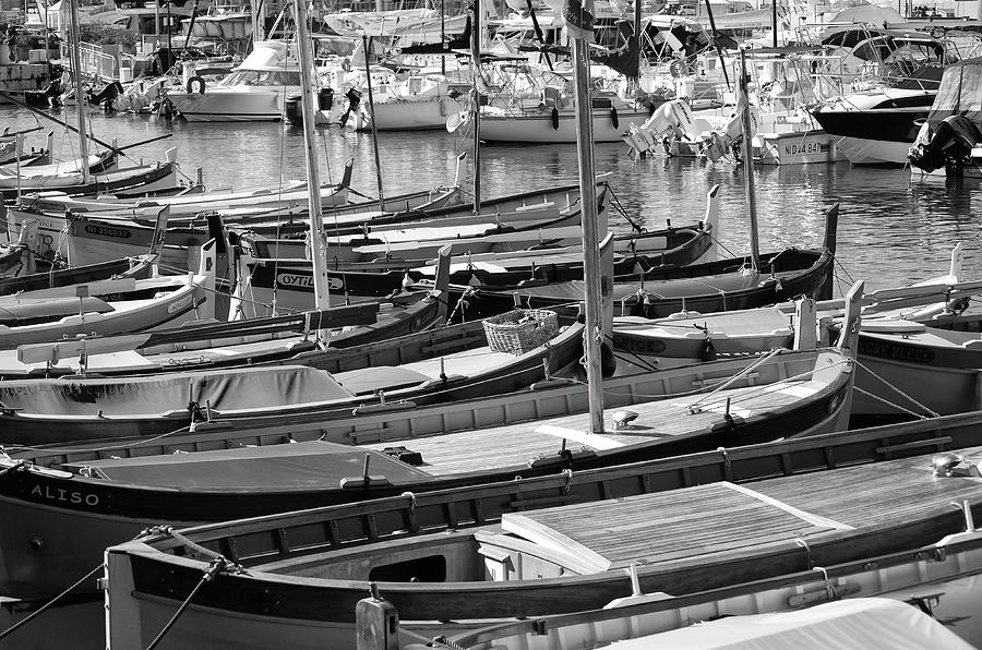 Harbor Boats Nice France Black and White Photograph by Shawn OBrien