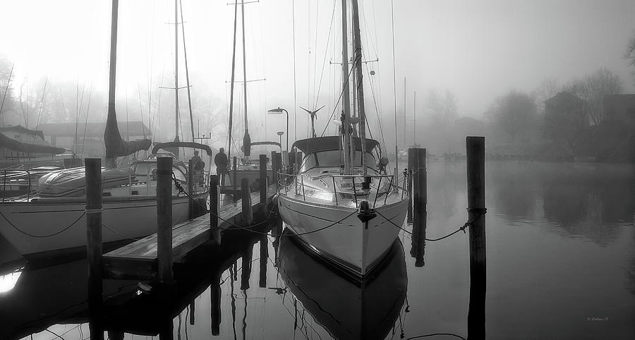 Harbor Fog - Stitched BW Photograph by Brian Wallace
