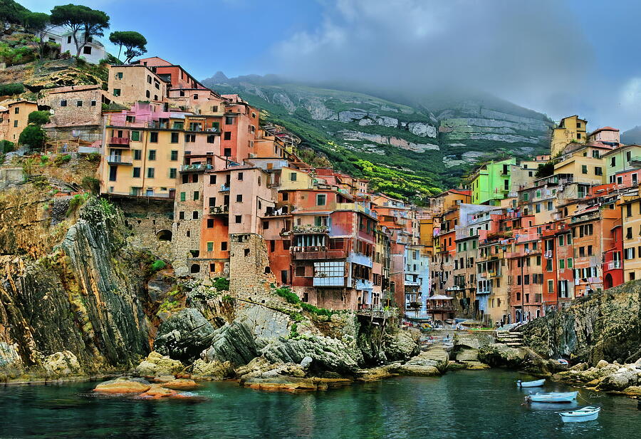 Harboring Harmony - a Vibrant Italian Village Mixed Media by Russ Harris Harboring Harmony - a Vibrant Italian Village Mixed Media by Russ Harris