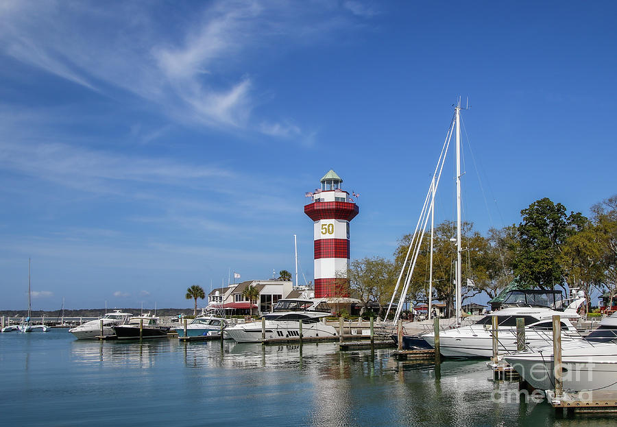 Boat Photograph - Harbour Town Lighthouse and Marina by Robin Storey