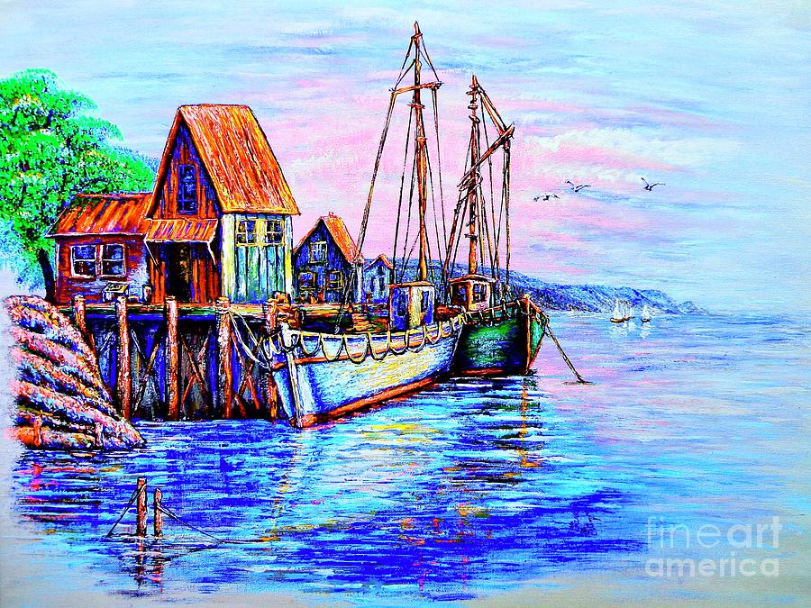 Boat Painting - Harbour by Viktor Lazarev