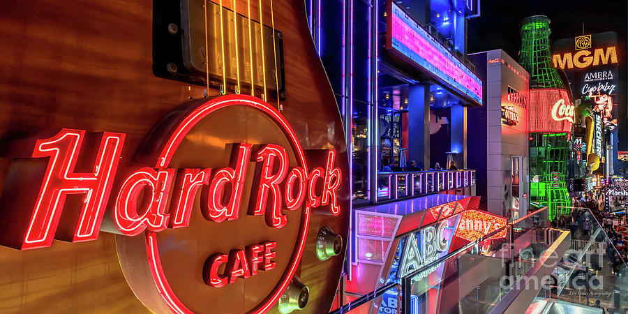 Las Vegas Strip Photograph - Hard Rock Cafe Las Vegas Strip Guitar View at Night 2 to 1 Ratio by Aloha Art