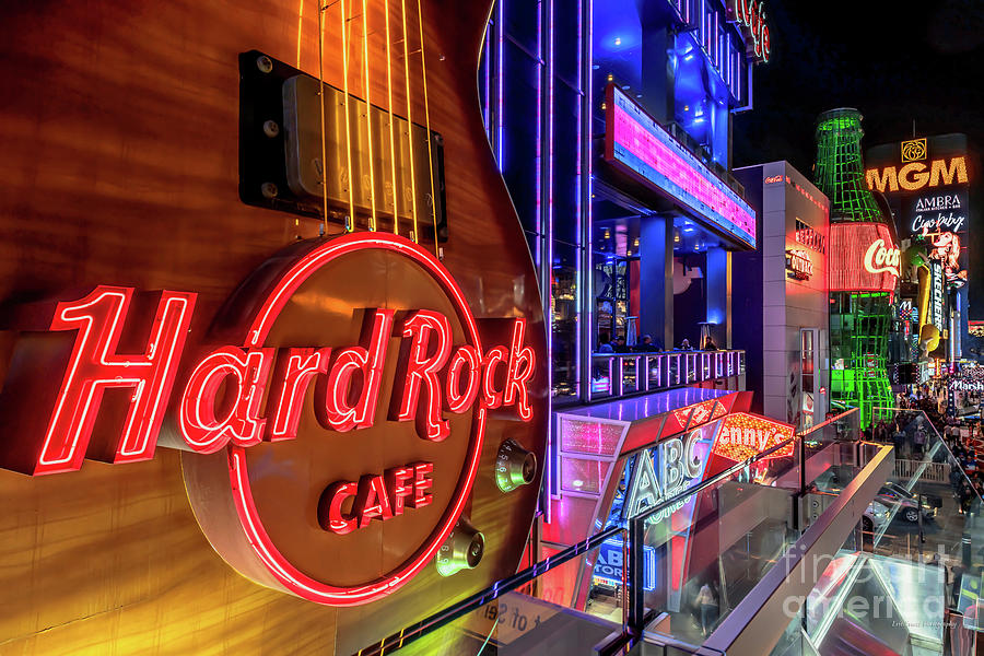 Hard Rock Cafe Las Vegas Strip Guitar View at Night Photograph by Aloha Art