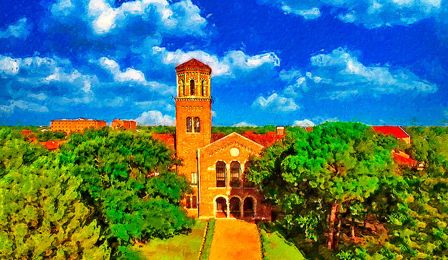 Hardin Administration Building at Midwestern State University in Wichita Falls - digital painting Digital Art by Nicko Prints
