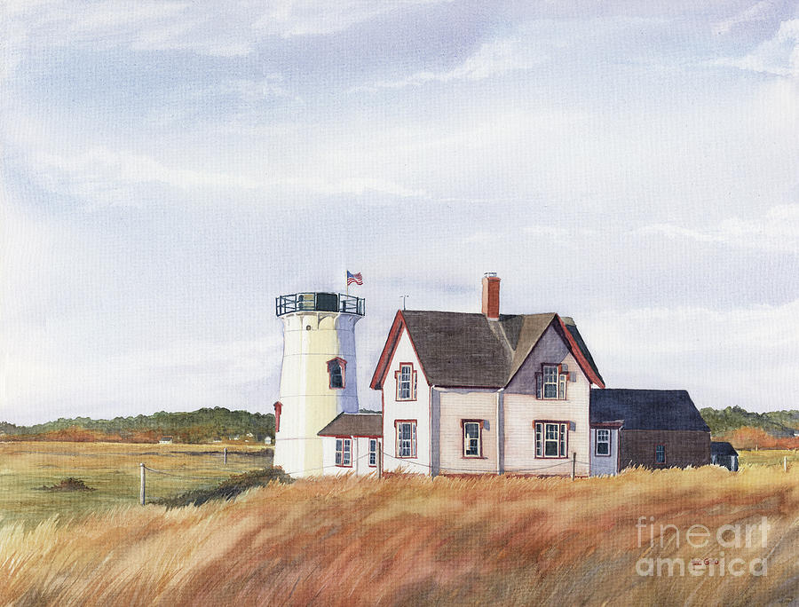 Hardings Beach Light in the Fall Painting by Heidi Gallo