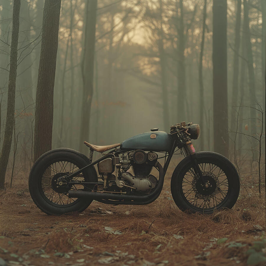 Hardtail Hotrod Motorcycle In The Woods Digital Art