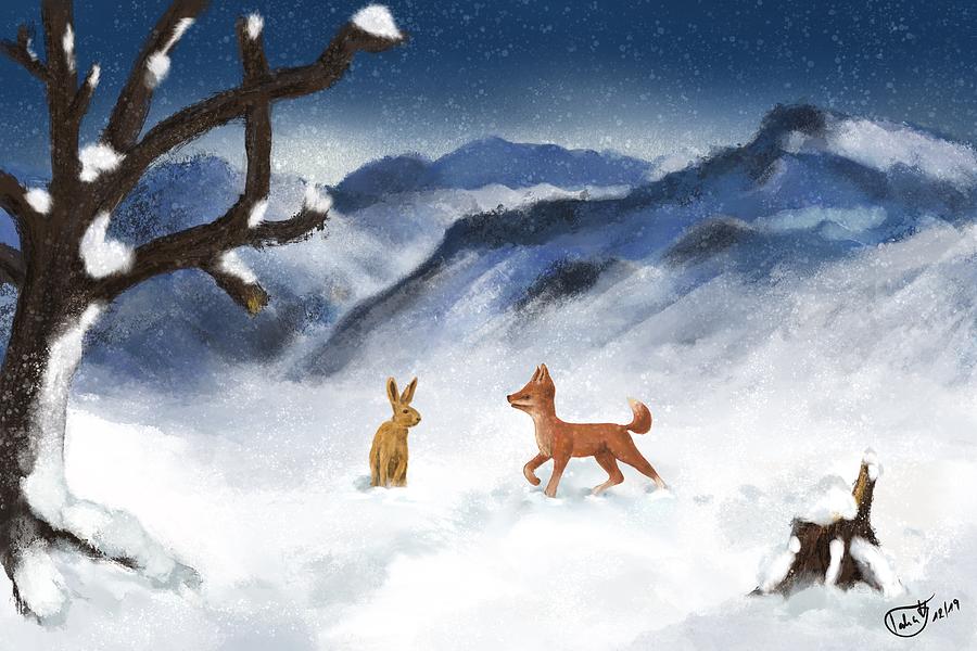 Hare and Fox Digital Art by Mandy Tabatt