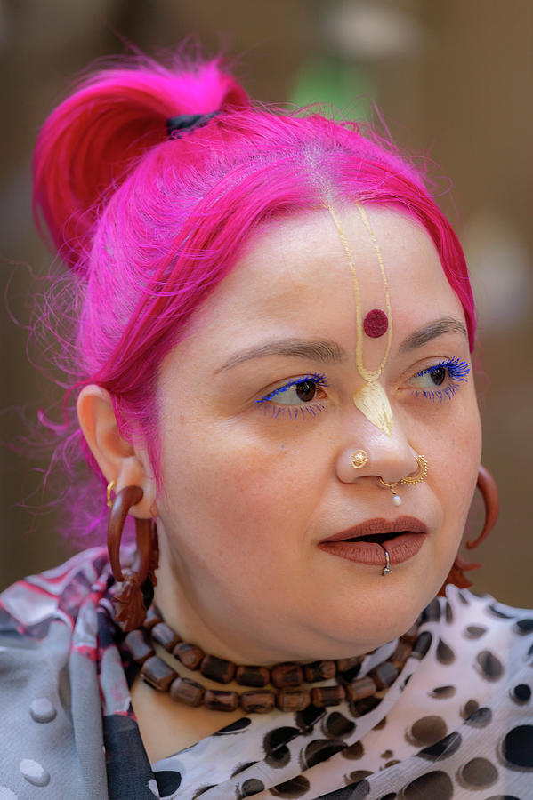 Hare Krishna Parade NYC 2023 Female Participant with Dyed Hair Photograph by Robert Ullmann