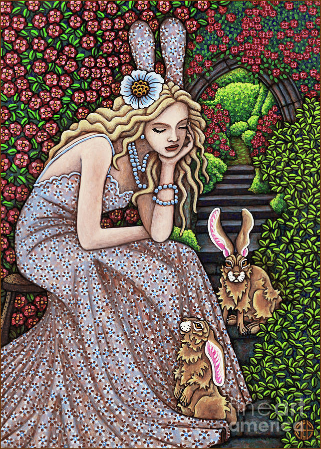 Hare Majesty Listens Patiently to Tall Tale in the Castle Garden Painting by Amy E Fraser