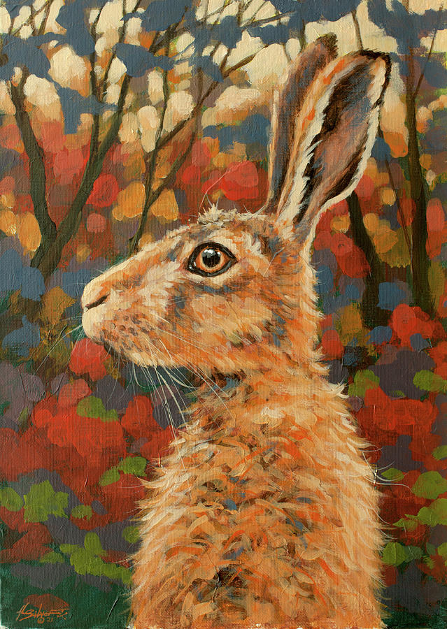 Hare portrait W687 Painting by John Silver