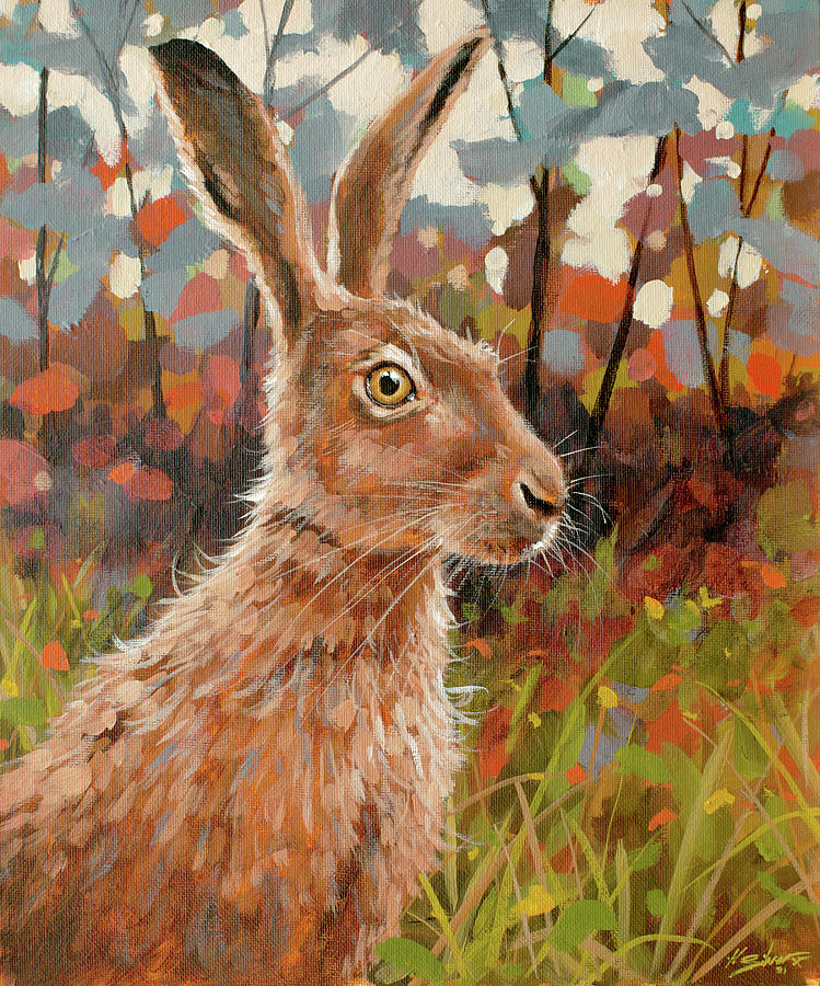 Hare portrait W720 Painting by John Silver