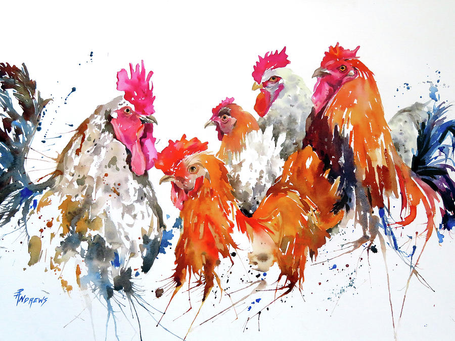 Chicken Painting - Harem Scarem by Rae Andrews