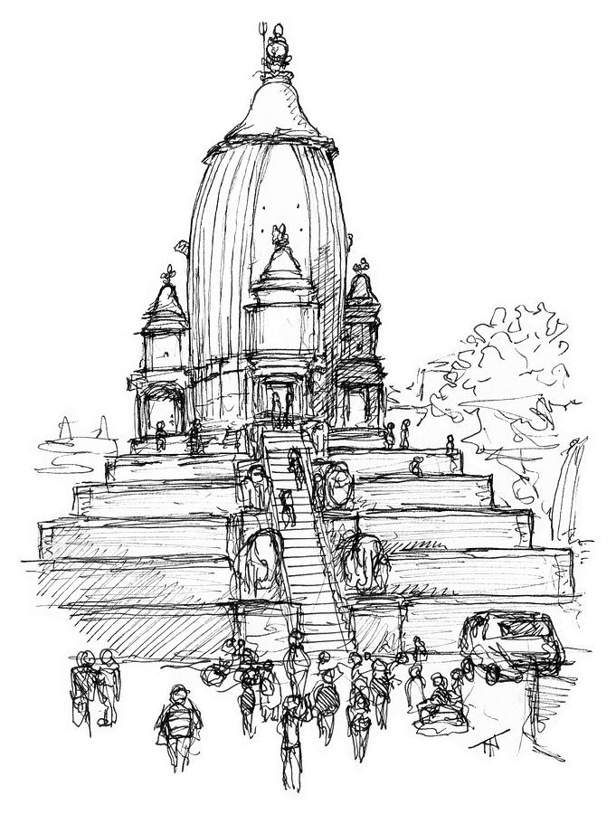 Harihar Narayan Temple - Bhaktapur Drawing by Tom Napper