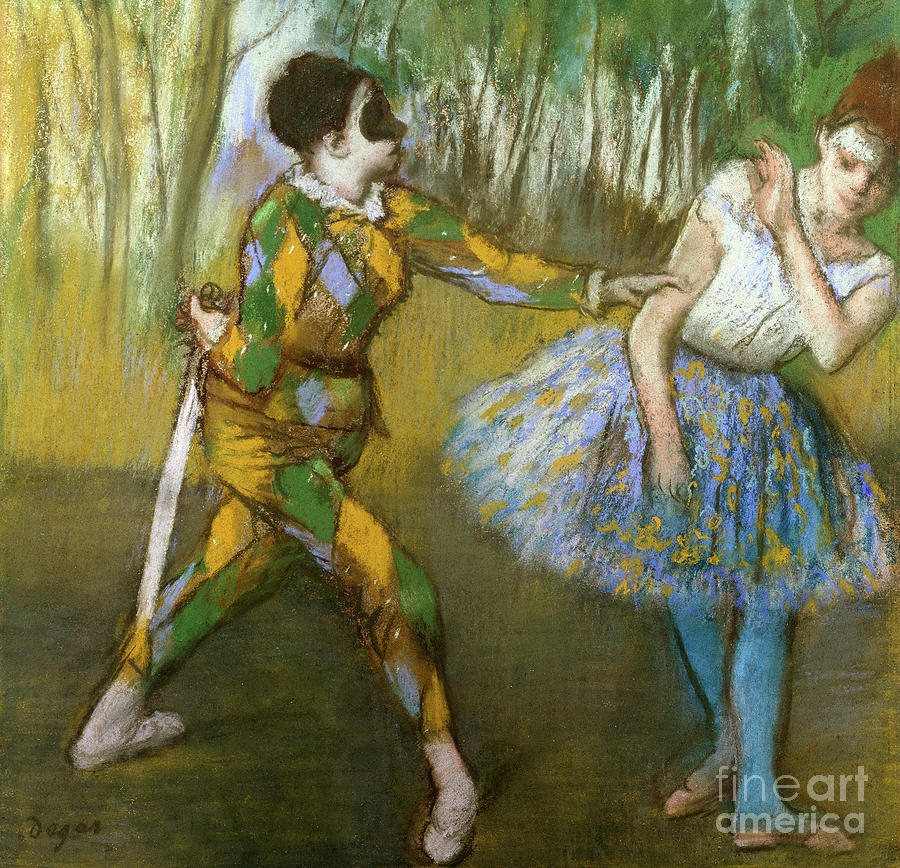 Harlequin and Columbine Pastel by Edgar Degas