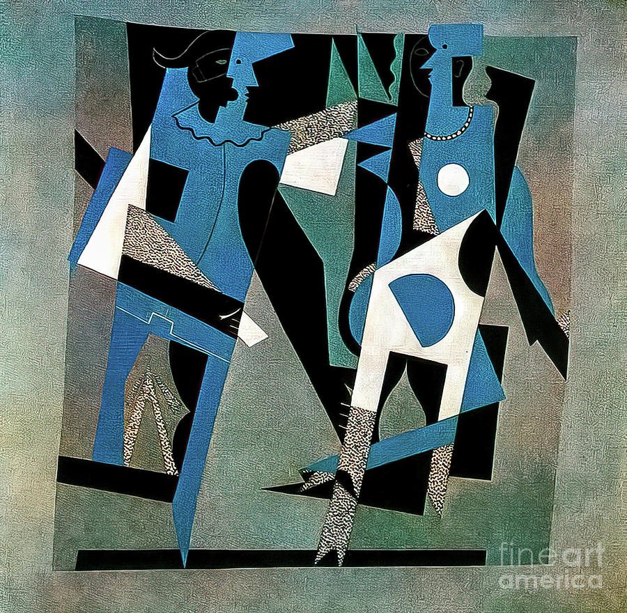 Harlequin and Woman With Necklace by Pablo Picasso 1917 Painting by Pablo Picasso