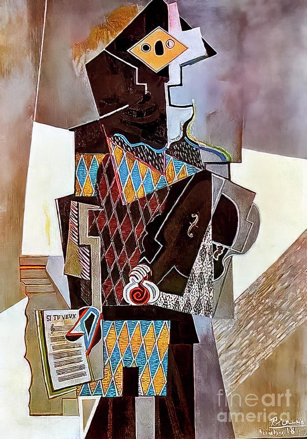 Harlequin With a Violin by Pablo Picasso 1918 Painting by Pablo Picasso