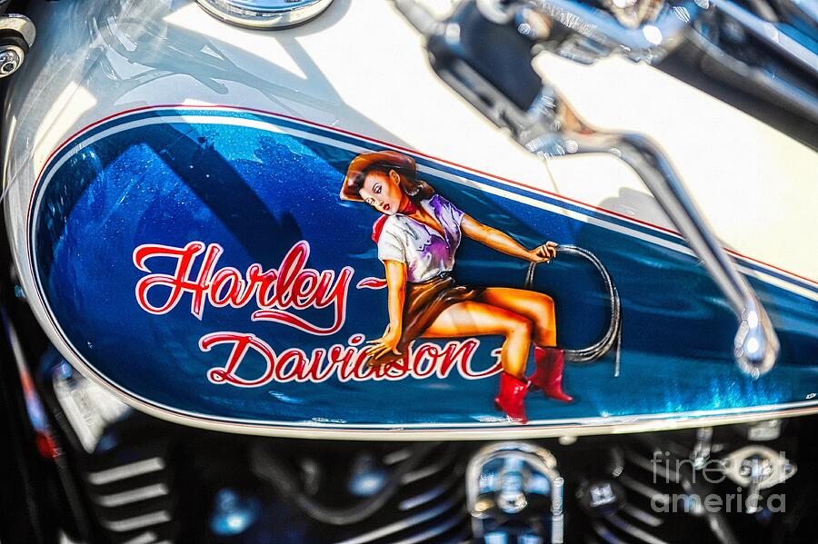 Summer Photograph - Harley Davidson cowgirl pin-up by Stefano Senise