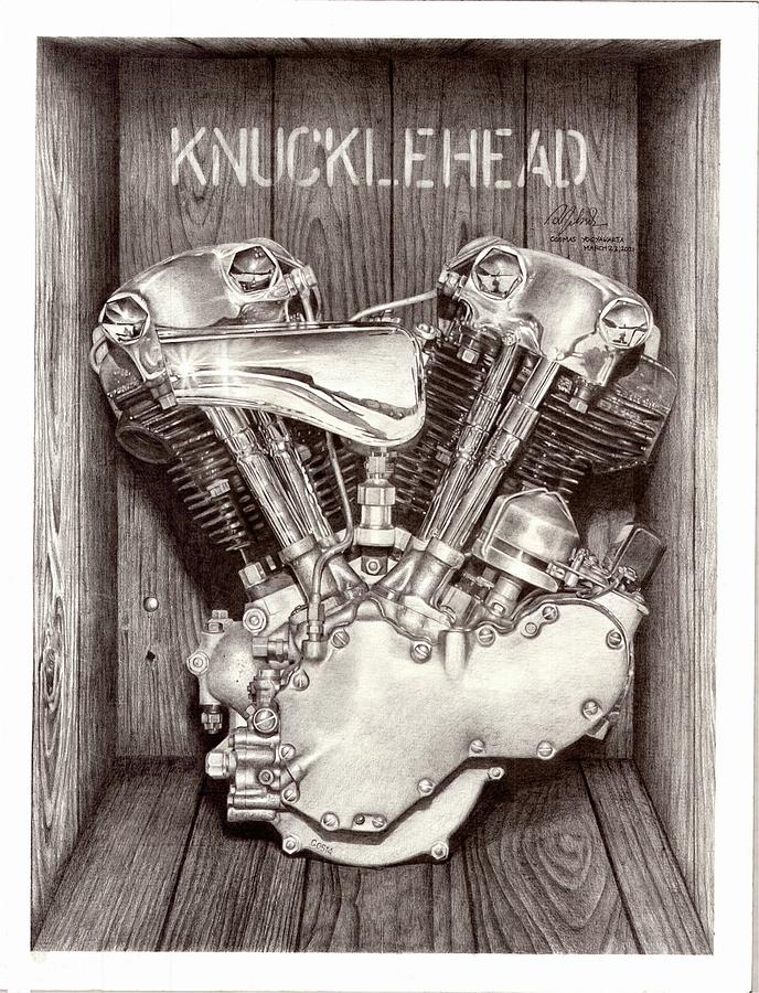 Harley Davidson Drawing - Harley Davidson Knucklehead by Cosmas Lili Sudrajat