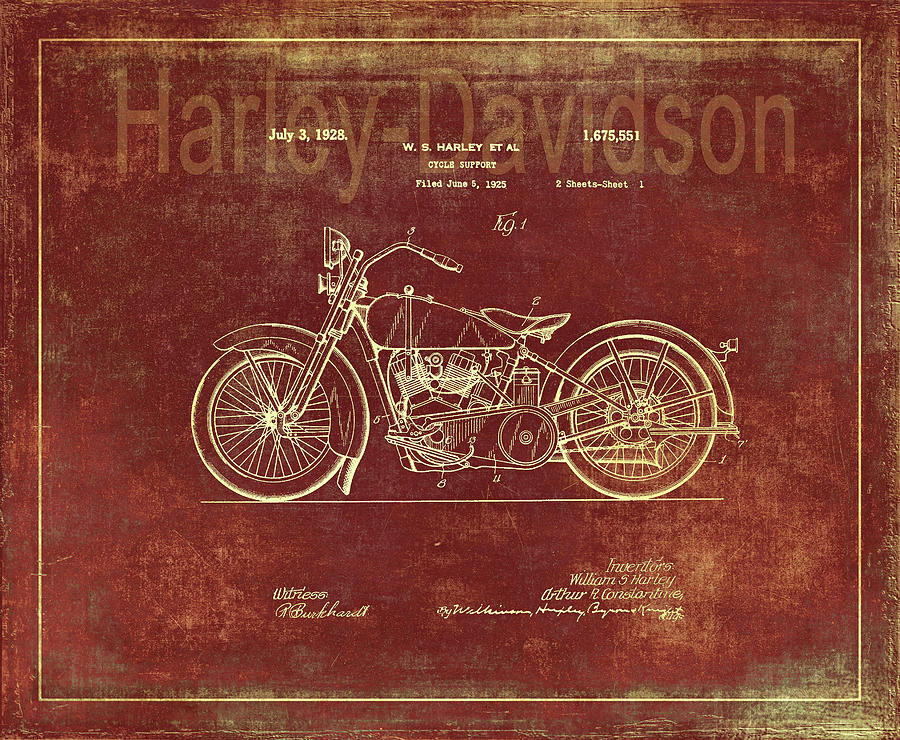 Harley - Davidson Motorcycle Patent Drawing In Copper Photograph by Maria Angelica Maira