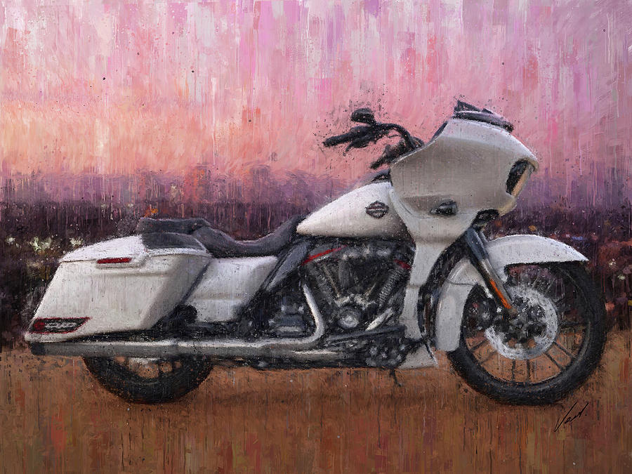 Harley-Davidson STREET GLIDE white Motorcycle by Vart Painting by Vart