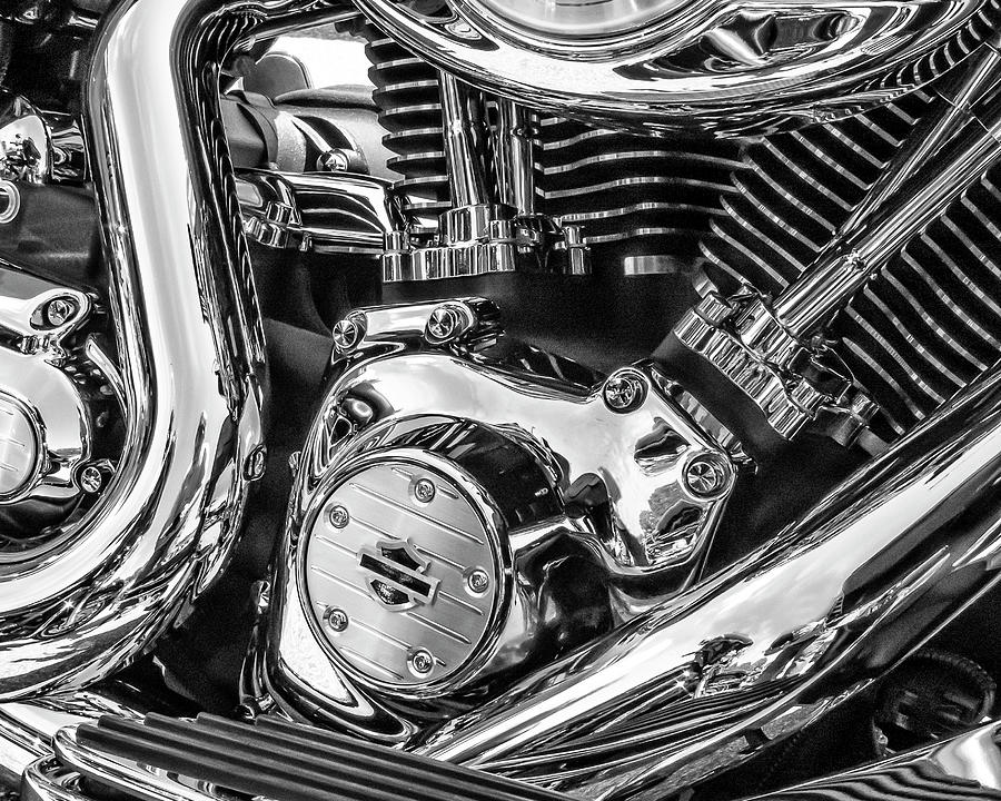 Harley Engine BW detail Photograph by Gary Warnimont