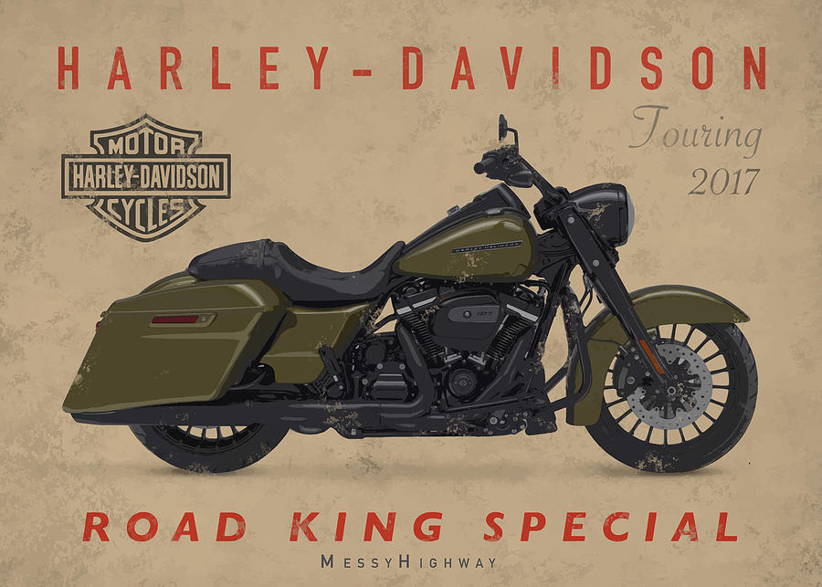 Motorcycle Digital Art - Harley Road King Special Retro Poster by Messy Highway