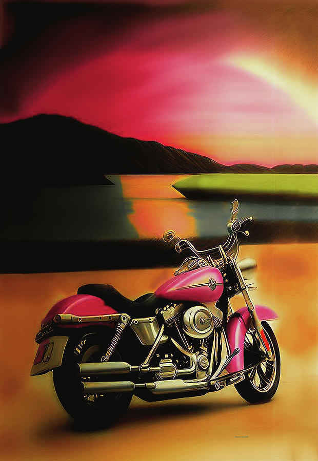 Harley sunset  Digital Art by Dennis Baswell