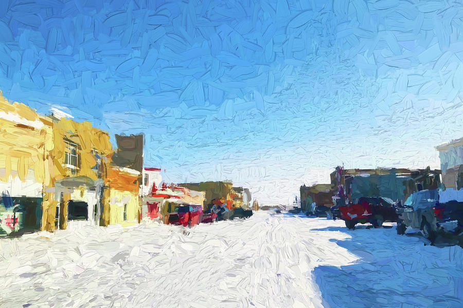 Harlowton Montana Street Winter - Painting Mixed Media