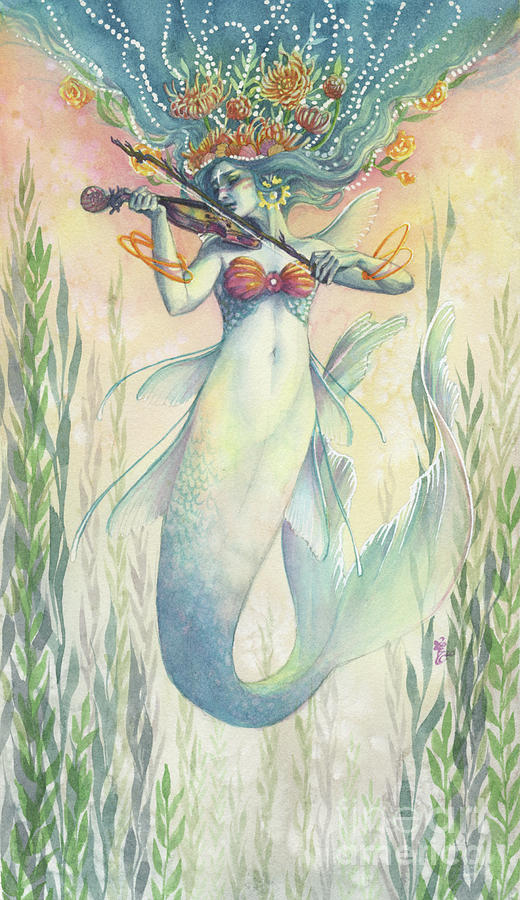 Mermaid Painting - Harmonious Blue by Sara Burrier