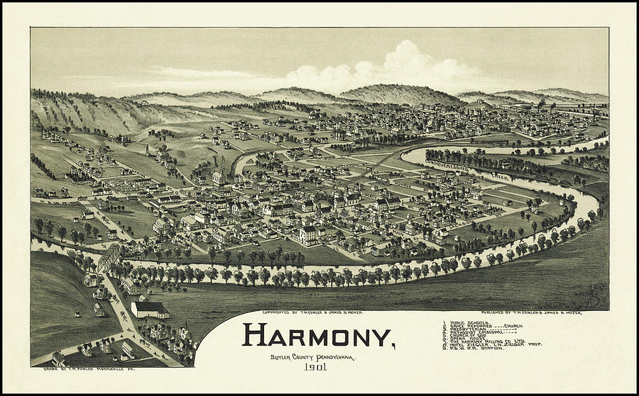 Vintage Photograph - Harmony Pennsylvania Vintage Map Birds Eye View 1901 by Carol Japp