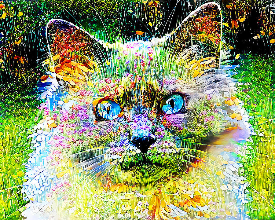 Harmony The Flower Child Cat in Contemporary Vibrant Colors 20201005 Photograph by Wingsdomain Art and Photography