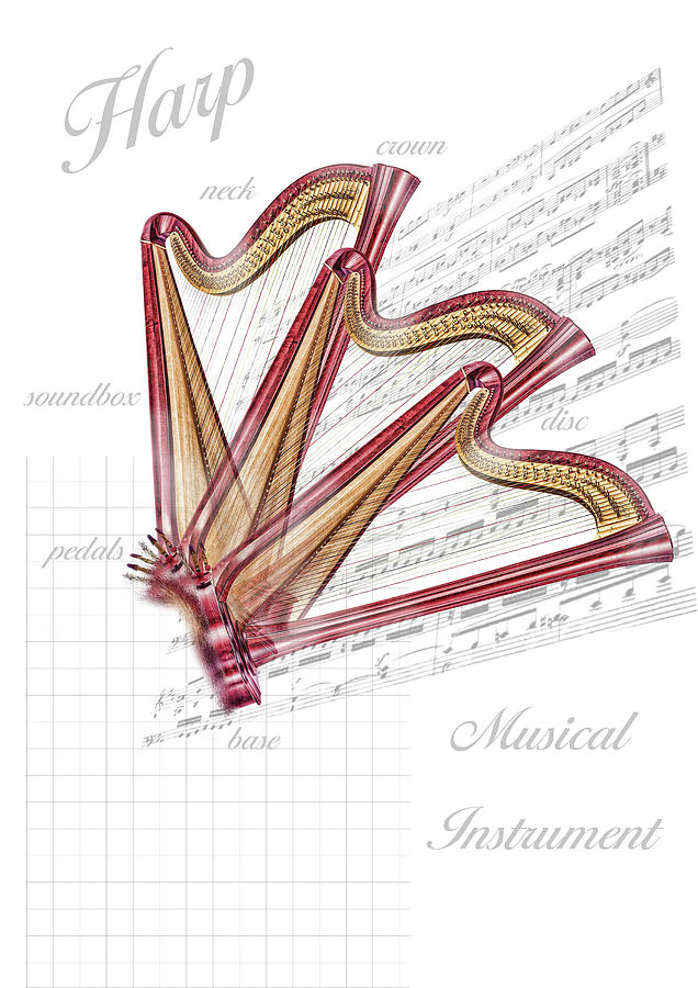 Harp Musical Instrument Digital Art by Angel Jesus De la Fuente