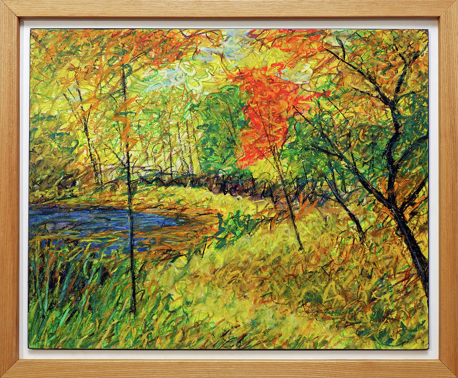 Fall Drawing - Harp Pond Scribble Drawing Framed by Bruce Bodden
