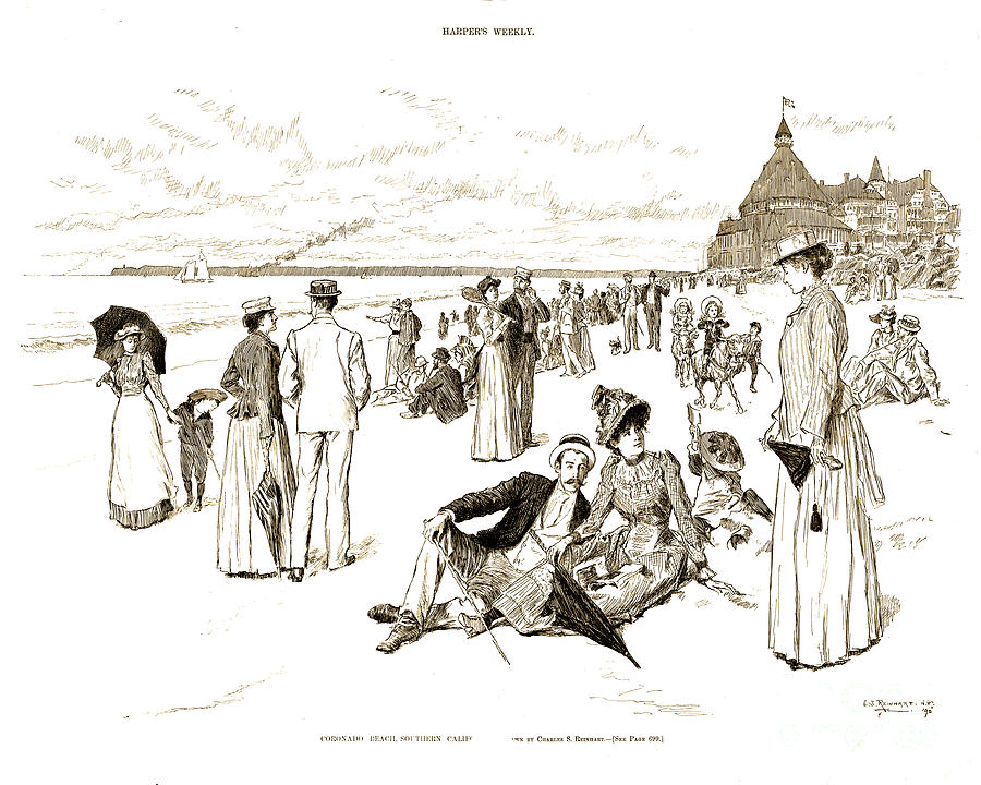 Harpers 1890 Hotel Del Coronado Beach Drawing by Glenn McNary