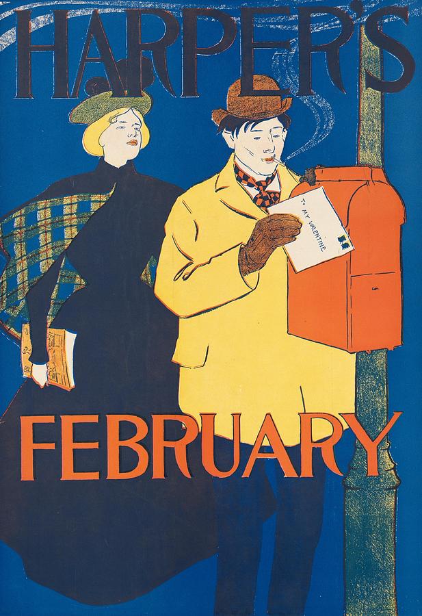 Edward Penfield Drawing - Harpers February  art by Edward Penfield American