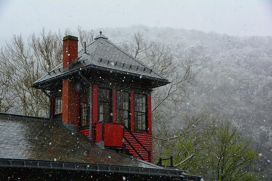 Harpers Ferry Train Station Spring Green and Snow Photograph by Raymond Salani III